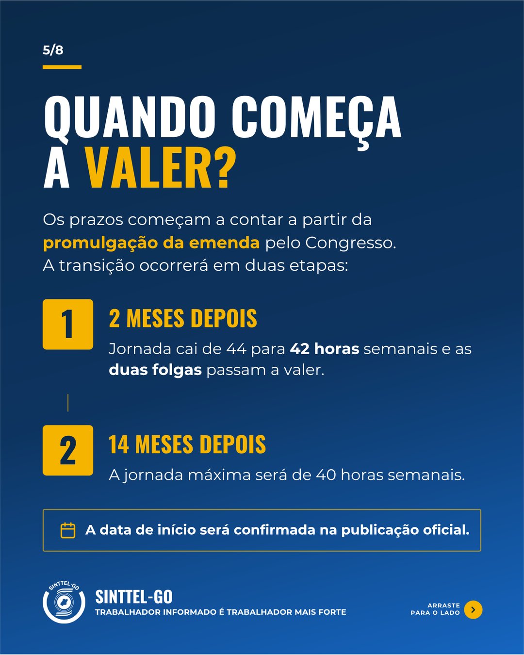 5/8 — Quando começa a valer? 2 meses e 14 meses após a promulgação.